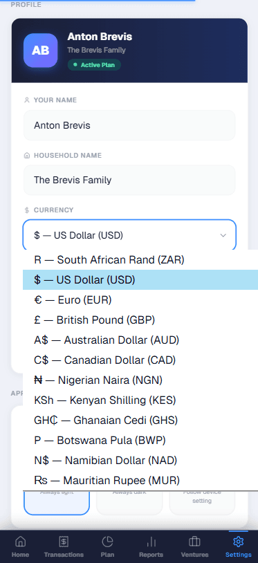 Currency picker screen