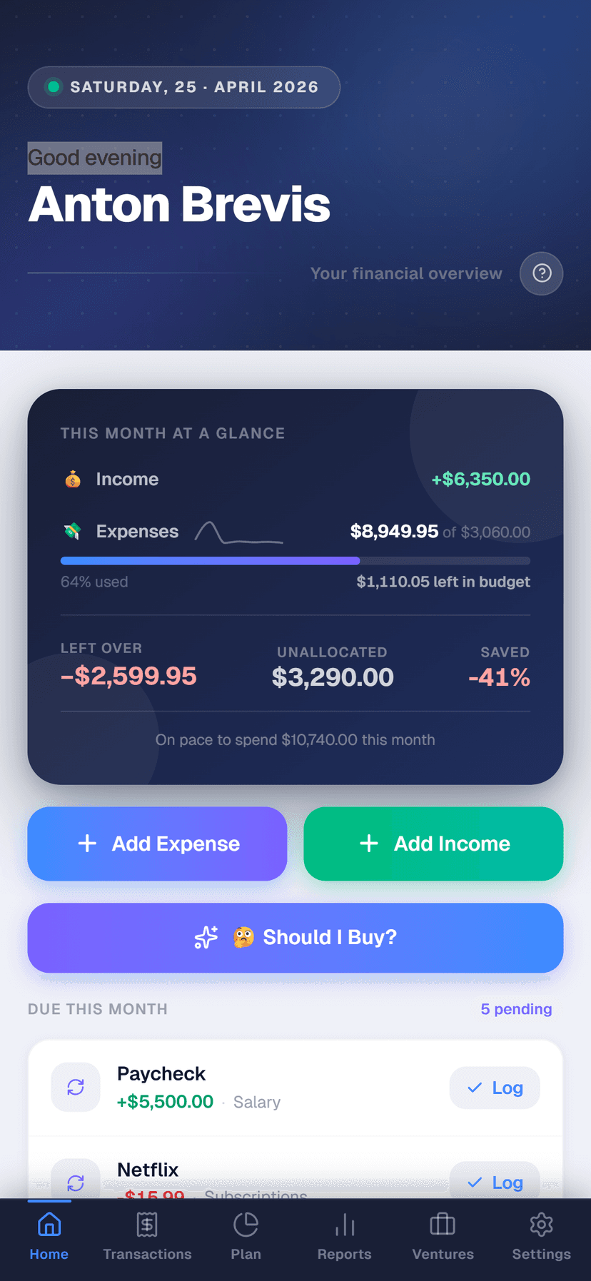 Home Vault dashboard